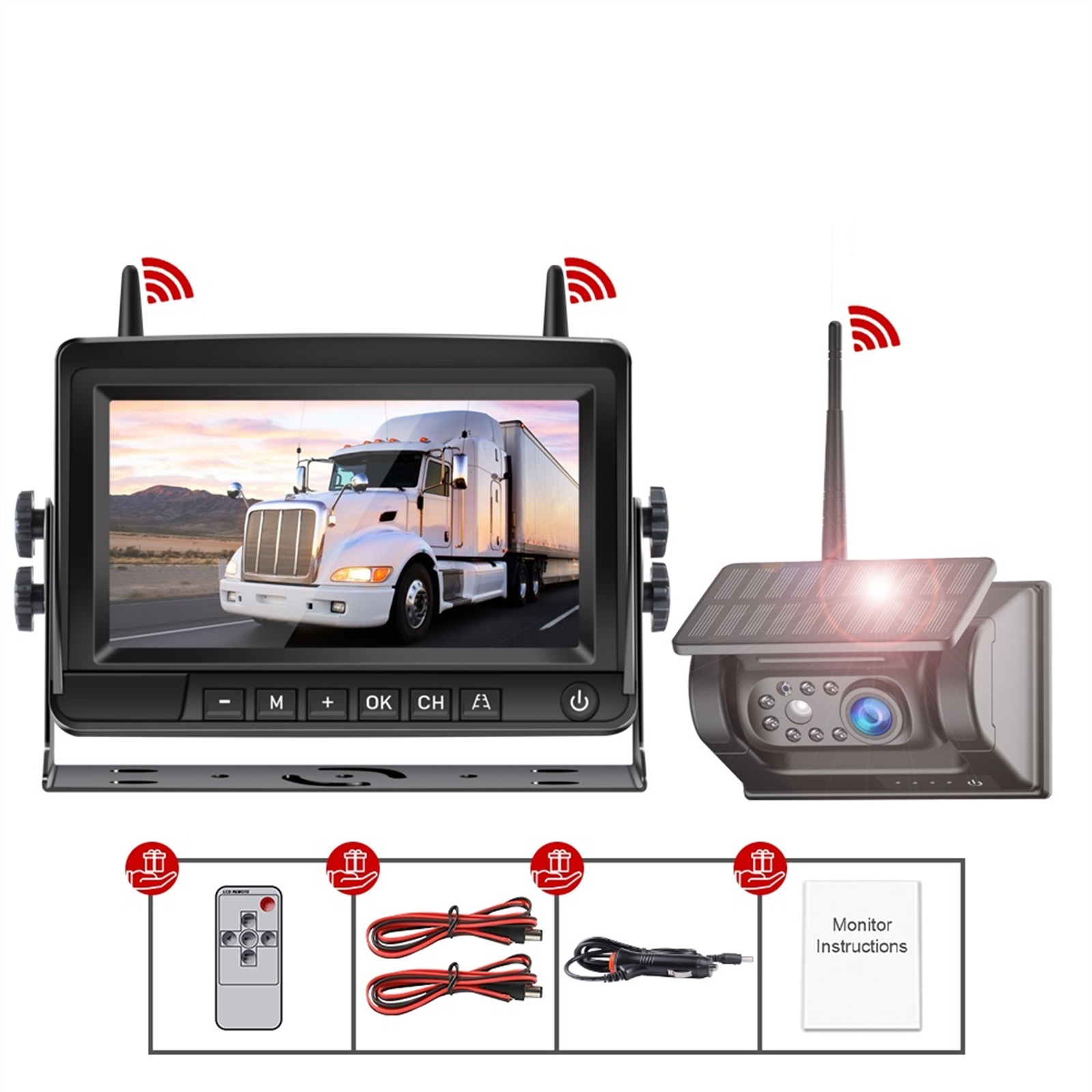 7'' Wireless Magnetic Mounted Backup Camera Car Monitor Display For Truck Rear View Reverse Camera Portable IR Night Vision ,Easy to Install